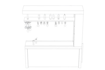 Kitchen interior furniture isolated on transparent background, outline illustration, sketch