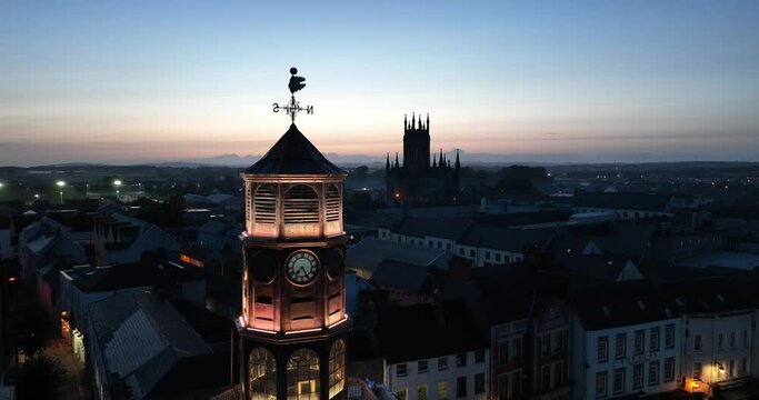Fly over Clock Tower In Kilkenny at night 4k