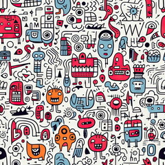 seamless pattern of Doodle Art, line drawing