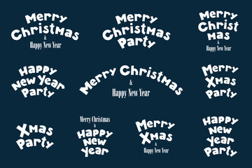 Merry Christmas and Happy New Year party creative inscription set. Holiday lettering templates for greeting card or overlay. Wonderful season greeting decoration. Vintage typography logo collection