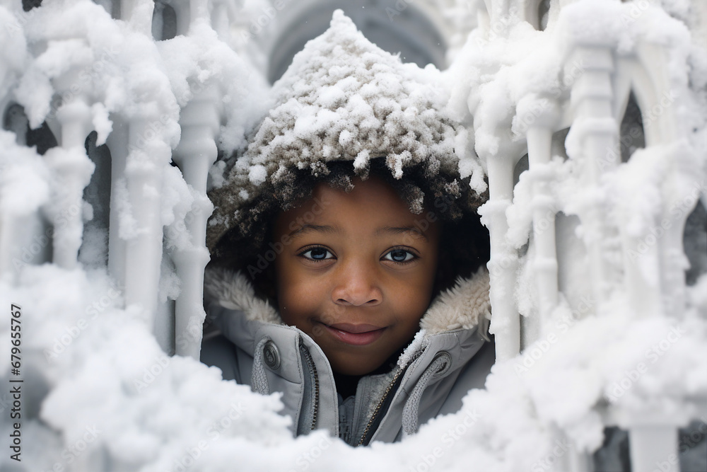 Poster Winter leisure time active day play yard snowy weather Generative AI