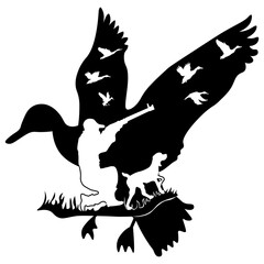 Duck and Hunter, Hand Drawn Vector Illustration