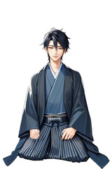 羽織と袴を着用して正座をしている着物男子