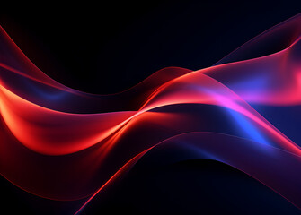 Waves of multicolored neon light on a dark background.