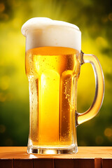 Glass of cold beer with foam, pint of original premium beer drink, alcohol flavour and holiday celebration