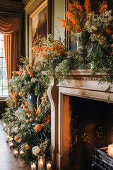 Fototapeta na wymiar Floral decoration, wedding decor and autumn holiday celebration, autumnal flowers and event decorations in the English countryside mansion estate, country style