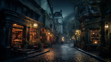 old town street in night - Powered by Adobe