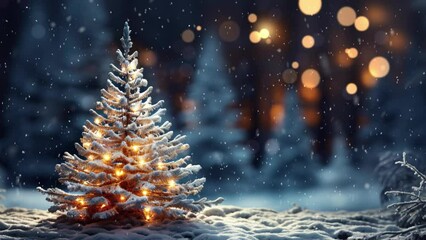 Christmas scene with copy space. Christmas tree in the winter forest. Beautiful winter landscape with Christmas tree.. Snowfall. Loop. Space for text.
- Powered by Adobe