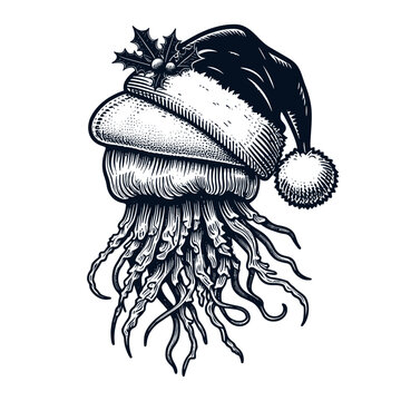 jellyfish wearing a Christmas hat sketch