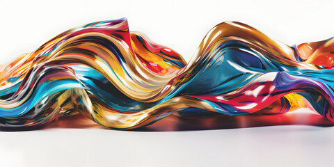 Abstract colorful metallic paints creating curves with lots of energy in rainbow colors