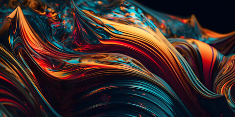 Abstract melted curves with lots of energy in red and blue colors