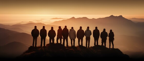 Group photo standing on the mountain top
