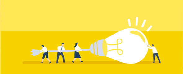 flat vector business lightbulb idea concept with working pepole