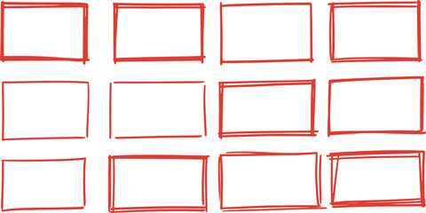 Drawn pen line rectangle set. Hand drawn marker stroke style doodle rectangle frame. Scribble rectangle frame for text highlight. Vector illustration set. - obrazy, fototapety, plakaty