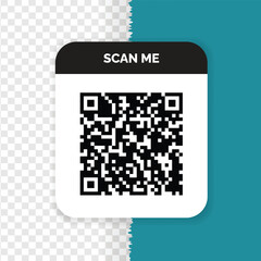 Vector qr code scanning, scan me bar code label isolated on background