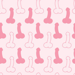 Seamless pattern of minimalistic penises, pink doodle penis repeating pattern on white background © ninakosh