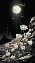 Vintage botanical illustration firefly flowers blo Ai generated art - obrazy, fototapety, plakaty