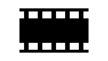 Film reel film tape moving motion graphic greenscreen background. Reel icon animation. Horizontal Film strip icon film frame.