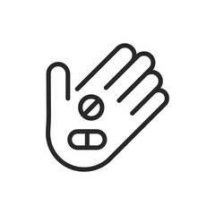 Fototapeta premium Drug Addiction Antidepressants Intake Icon. Vector Outline Editable Isolated Sign of a Hand Holding Various Pills, Symbolizing the Challenges and Realities of Medication Dependency and Mental Health.