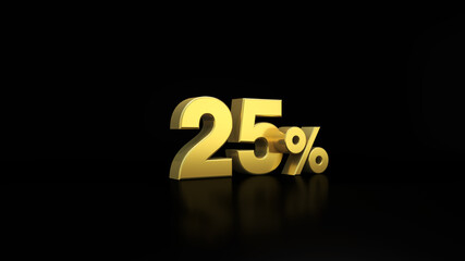 3d render of a Gold in black number 25%
