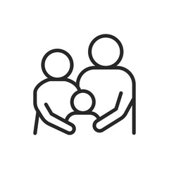 Family Icon. Vector Outline Editable Isolated Sign of Two Parents and a Child Lovingly Embracing Each Other, Symbolizing the Warmth, Love, and Unity of a Family.