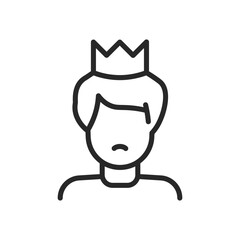 Narcissism Icon. Vector Outline Editable Isolated Sign of a Self-Absorbed Person with a Crown, Symbolizing Narcissistic Traits and Lack of Empathy for Others.