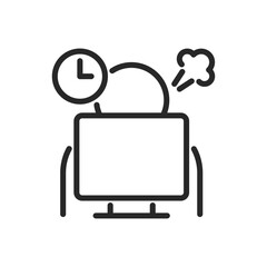 Overworking Icon. Vector Outline Editable Isolated Sign of a Person Sitting at a Work Desk for Extended Periods, Symbolizing the Stress and Fatigue of Overworking.