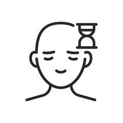 Patience Icon. Vector Outline Editable Isolated Sign of a Peaceful Person with an Hourglass Symbol, Emphasizing the Virtue of Patience and the Importance of Time Management and Self-Control.