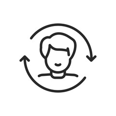Retention Icon. Vector Outline Editable Isolated Sign of a Person Encircled by Two Arrows, Symbolizing the Concept of Retention, Continuous Involvement, and Sustained Engagement.