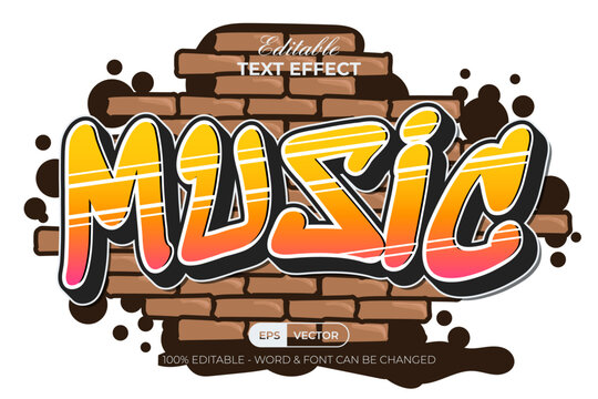 Music Text Effect Retro Graffiti Style. Editable Text Effect.