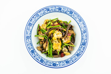 Chinese dish braised chicken with velvet antler and mushrooms
