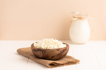 Natural cottage cheese. Natural dairy product.