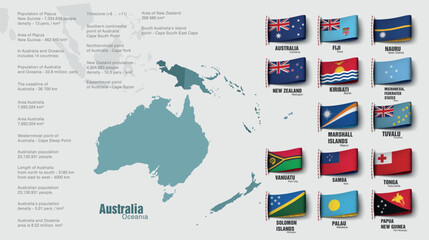the oceania map divided by countries. Vector illustration