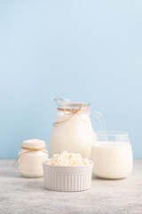 Natural dairy products. cottage cheese, milk, yogurt