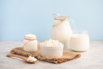 Natural dairy products. cottage cheese, milk, yogurt