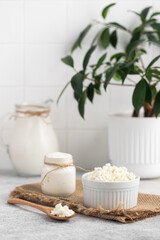 Natural dairy products. cottage cheese, milk, yogurt