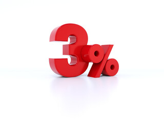 red percent symbol 3d render in white number 3%