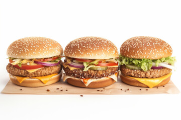  burgers on white background