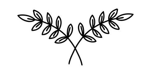 Floral text dividers. Tree branches with leaves and flowers. Vector hand drawn laurel clipart