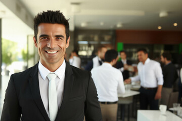 Fototapeta premium Portrait of a latin handsome businessman standing in the office.