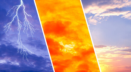 sky landscapes collage, weather forecast, global warming, climate change, support environmental...