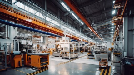A Factory interior construction, modern large-scale production lines, industrial production technology, remanufacturing, production lines. - obrazy, fototapety, plakaty