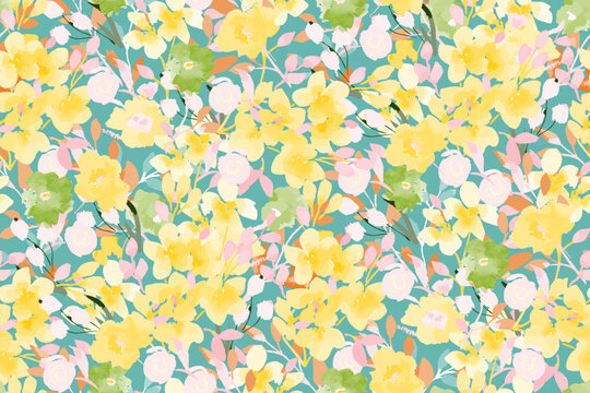 Cute feminine watercolor seamless pattern with wildflowers.hand drawn, not AI