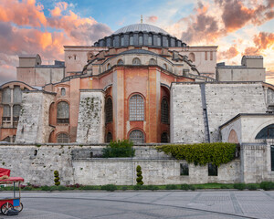 Hagia Sophia, or Ayasofya, formerly a Greek Orthodox church, in Istanbul, Turkiye, in the early morning