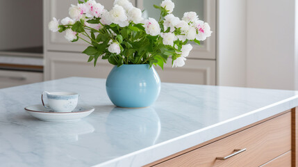 Scandinavian Minimalism: Elegant Marble Dining Table in Modern Kitchen