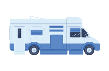 Travel camp van transport for exploring the outdoors, flat vector isolated.