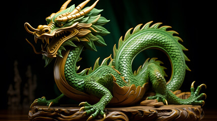 Chinese green dragon statue. Symbol of the new year 2024