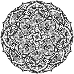 Colouring page 345, hand drawn, vector. Mandala 288, ethnic, swirl pattern, object isolated on white background.