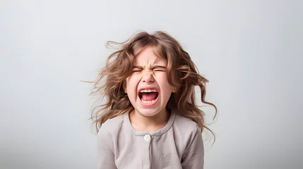 Fotobehang A girl screaming on light background © TopMicrobialStock