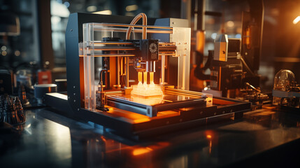 Fototapeta na wymiar 3D printer in operation. modern technology concept